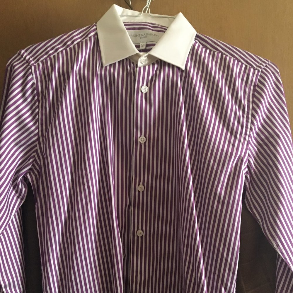 NWT Haight & Ashbury Mens Dress Shirt Purple Stripe Size Small